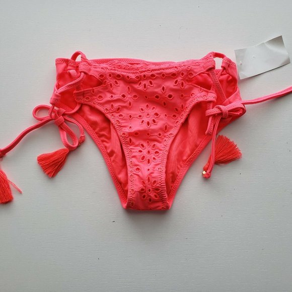 Shade & Shore Other - Shade & Shore NWT Pink Eyelet Tassel Bikini Bottom